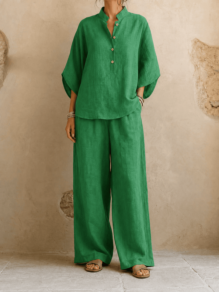 Adele – Draped Batwing Top with Wide-Leg Pants
