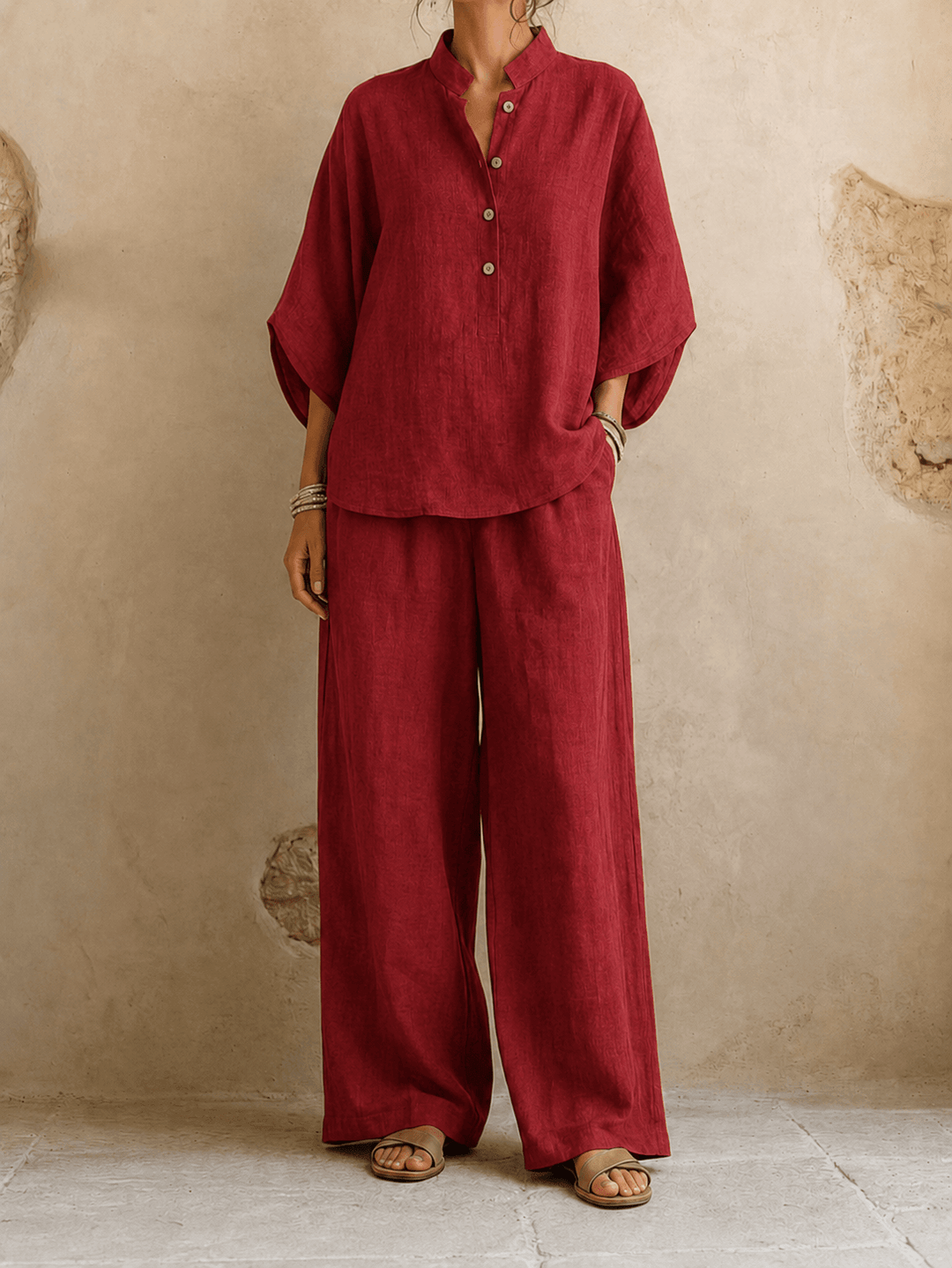 Adele – Draped Batwing Top with Wide-Leg Pants