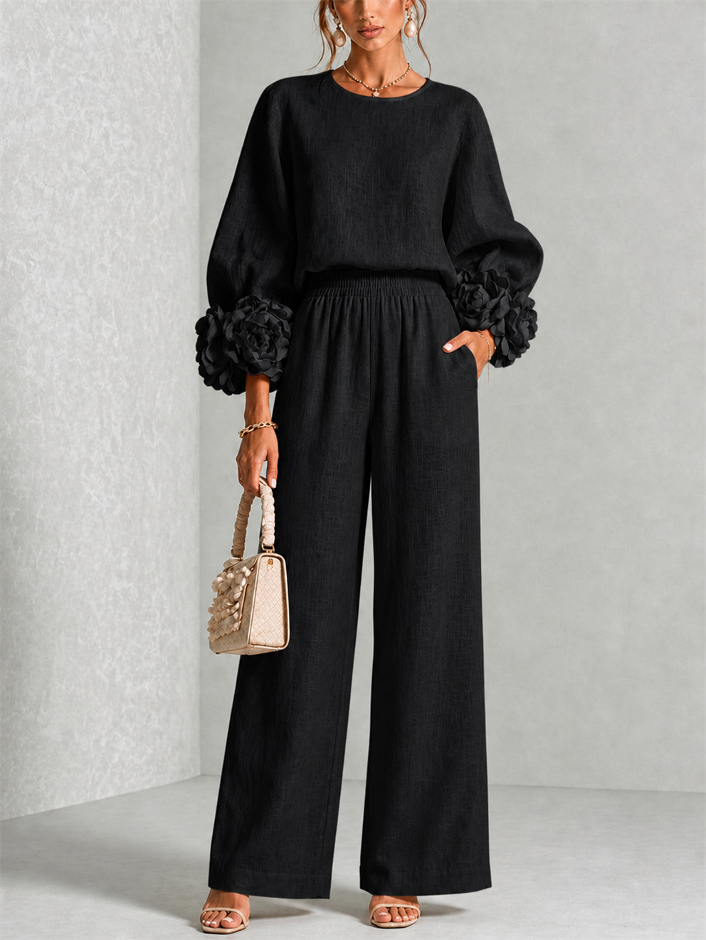 Callie – Floral Print Cuff Sleeve Two-Piece Set