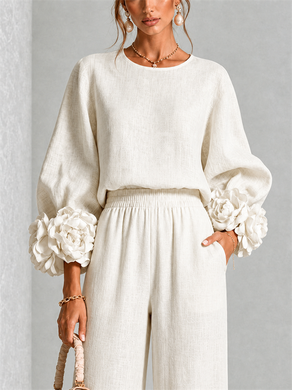 Callie – Floral Print Cuff Sleeve Two-Piece Set