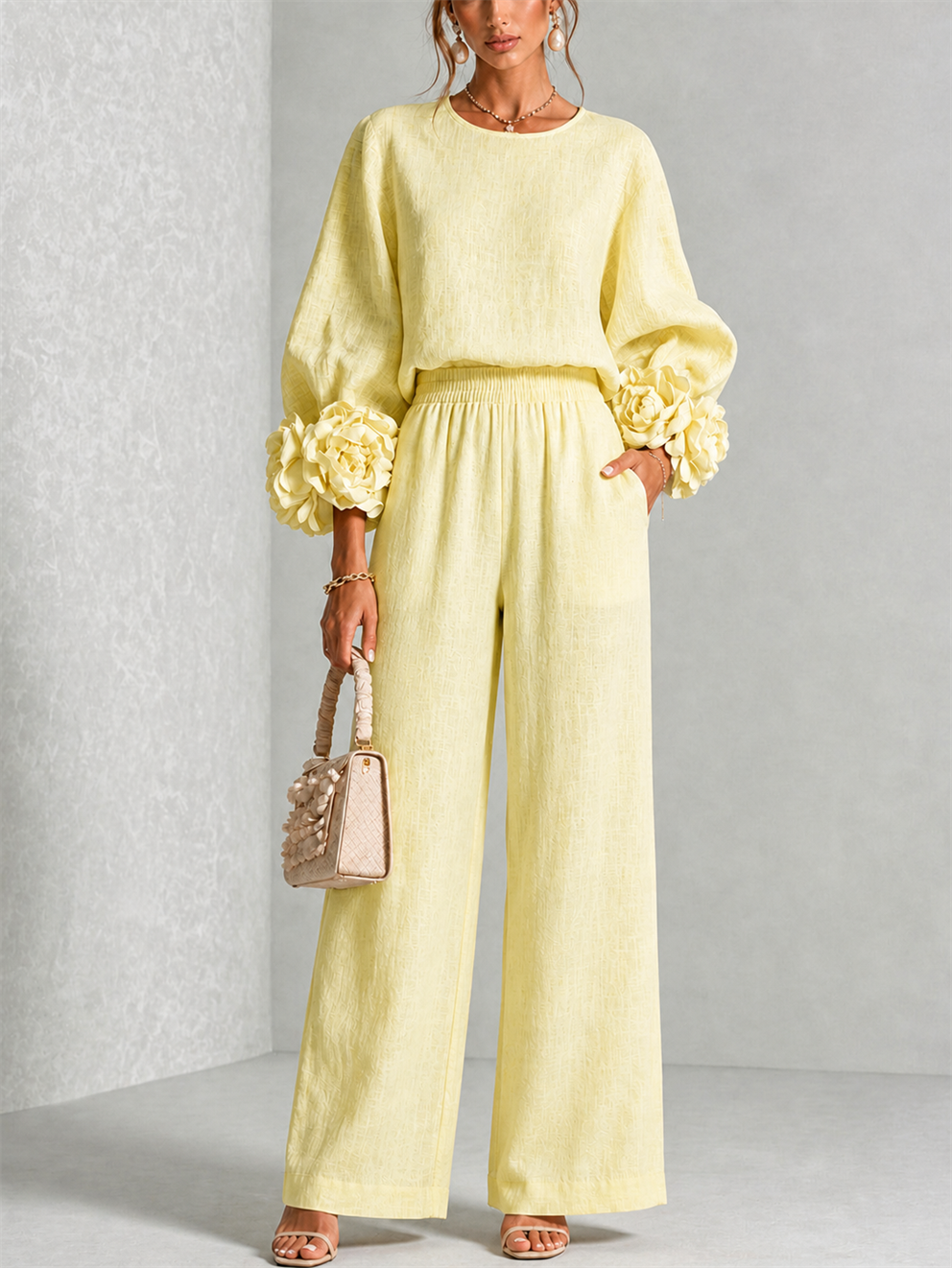 Callie – Floral Print Cuff Sleeve Two-Piece Set