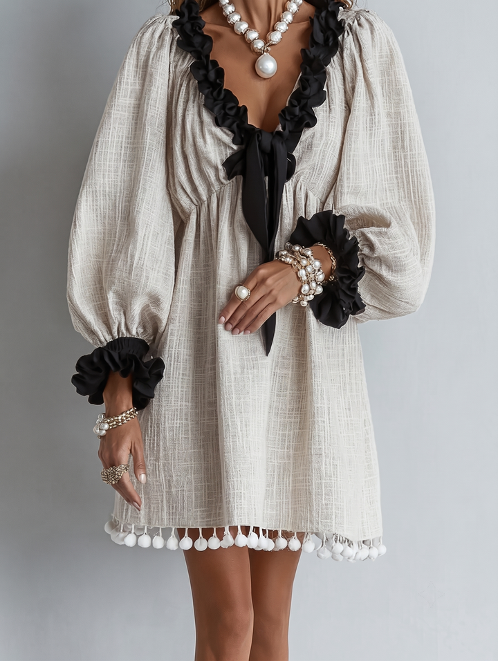 Aisha – Mini Dress with Puff Sleeves and Ruffle Detail