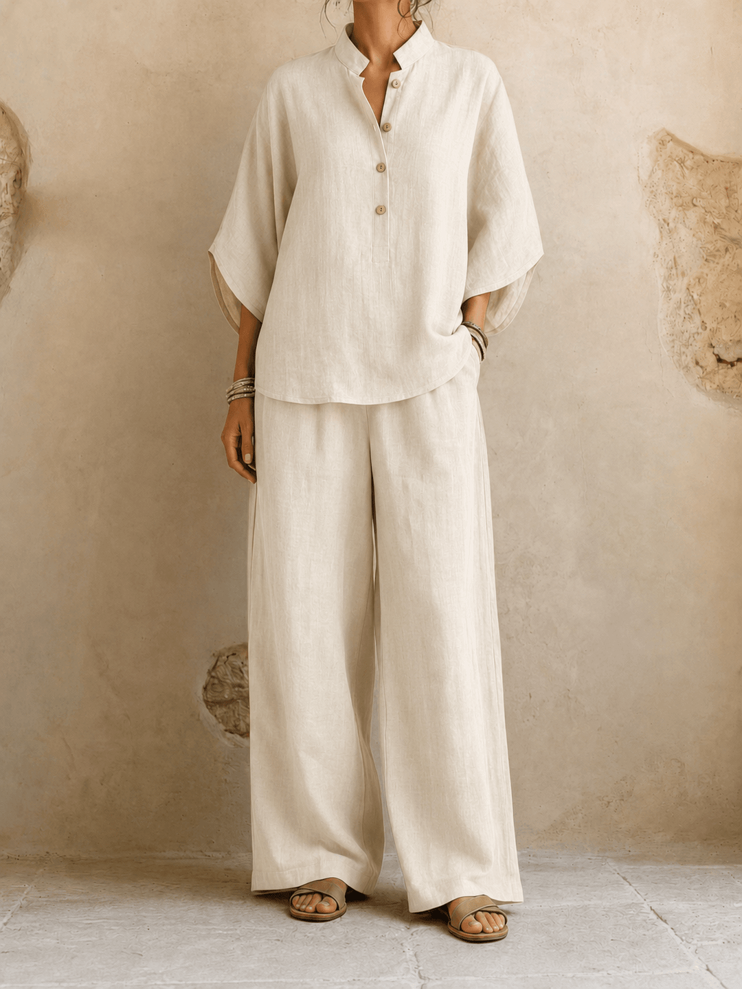 Adele – Draped Batwing Top with Wide-Leg Pants