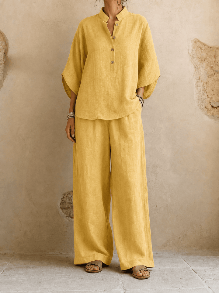Adele – Draped Batwing Top with Wide-Leg Pants